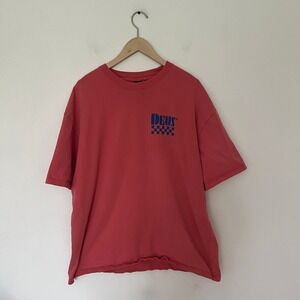 Deus Ex Machina Customs Graphic T-Shirt Mens Large Red Blue Checkered Moto Tee